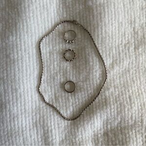 4pc Silver Chain Necklace and Ring bundle